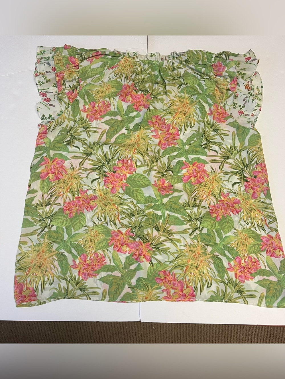 Rose + Olive Boho Fairy Blouse Medium Tropical Resort Flowy Short Flutter Sleeve - Picture 4 of 13